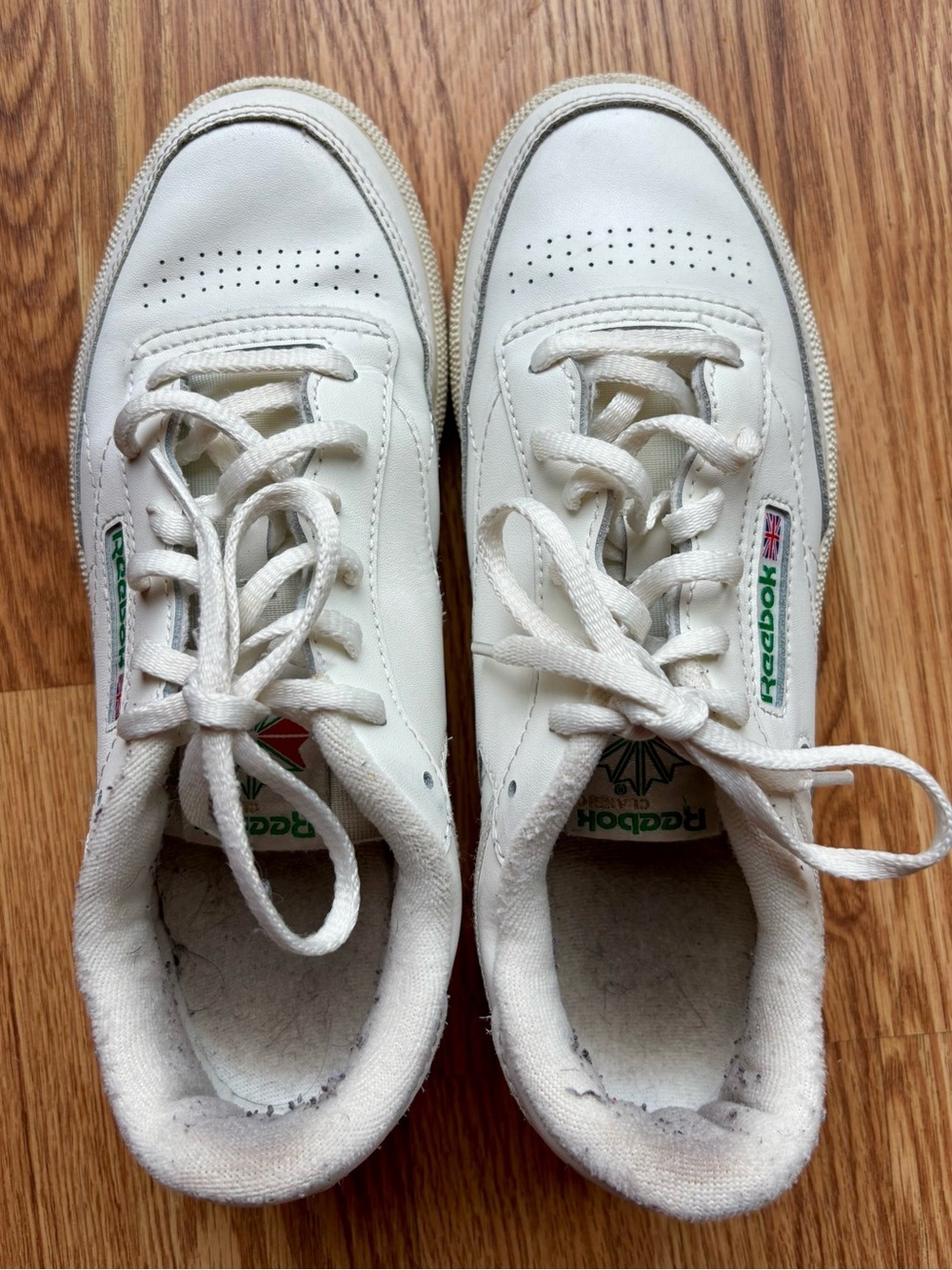 Reebok Kids White Low-Top Leather Sneakers with Green & Red Logo